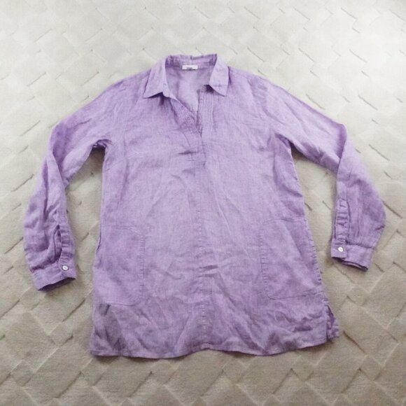 J.Jill Love Linen Tunic Blouse Womens Small V-Neck Collared Beachy - Picture 1 of 10